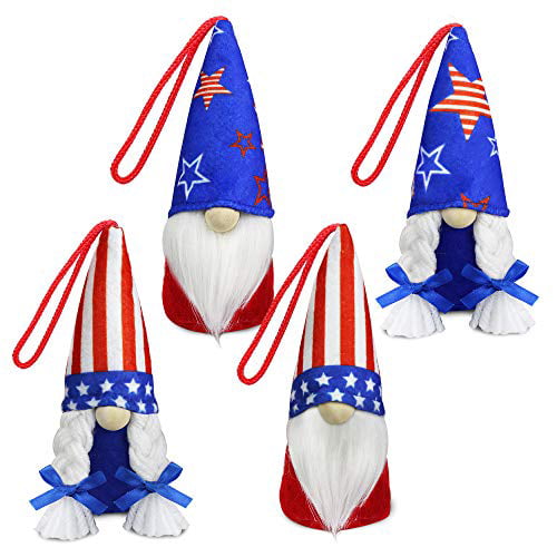 4th of July Hanging Ornaments Handmade Plush Patriotic Gnomes Decorations for Independence Day Veterans Memorial Day or Home Office Decor 8 Pieces Independence Day Gnome 